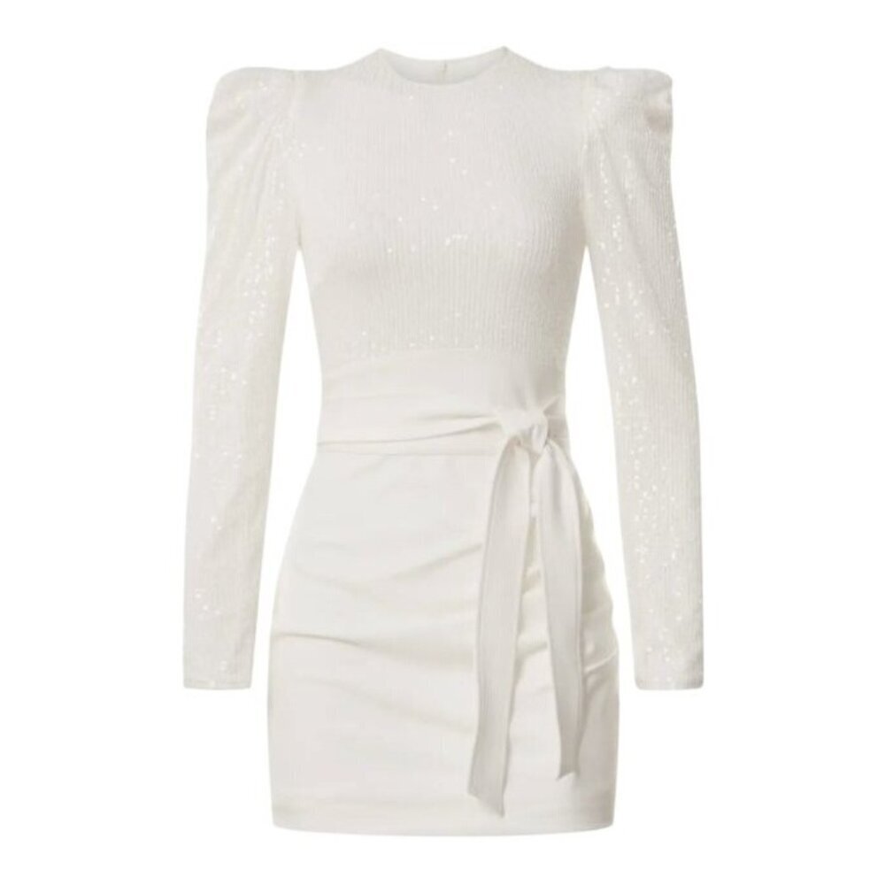 NWT Elle Zeitoune M White Sequin Long Sleeve Alex Mini Dress Party MSRP $330